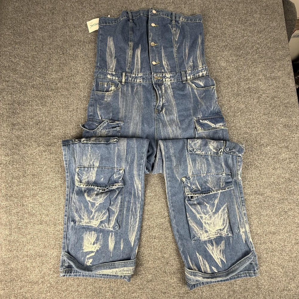 LORAGAL Pants Suit Womens XL Medium High Rise Straight Distressed Cargo Denim
